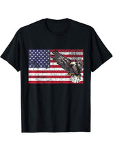 Patriotic Gift Vintage American Flag Bald Eagle T-Shirt 180G 100% Cotton Printed Round Neck Short-Sleeve T-Shirt, Gifts for Men Dad Husband Grandpa, S-XXXL, Black