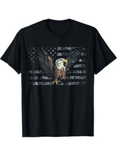 American Flag Patriotic Bald Eagle 4th of July Camouflage T-Shirt 180G 100% Cotton Printed Round Neck Short-Sleeve T-Shirt, Gifts for Men Dad Husband Grandpa, S-XXXL, Black