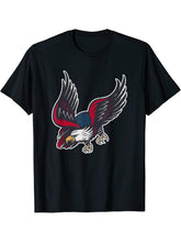 Vintage Bald Eagle American Flag for 4th of July Party T-Shirt 180G 100% Cotton Printed Round Neck Short-Sleeve T-Shirt, Gifts for Men Dad Husband Grandpa, S-XXXL, Black