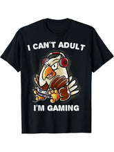 I Can't Adult I'm Gaming Nerd American Bald Eagle Geek T-Shirt 180G 100% Cotton Printed Round Neck Short-Sleeve T-Shirt, Gifts for Men Dad Husband Grandpa, S-XXXL, Black