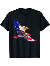 American Bald Eagle and Flag Silhouette T-Shirt 180G 100% Cotton Printed Round Neck Short-Sleeve T-Shirt, Gifts for Men Dad Husband Grandpa, S-XXXL, Black