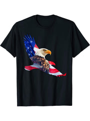 American Bald Eagle and Flag Silhouette T-Shirt 180G 100% Cotton Printed Round Neck Short-Sleeve T-Shirt, Gifts for Men Dad Husband Grandpa, S-XXXL, Black