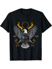 Home of the Brave Bald eagle T-Shirt 180G 100% Cotton Printed Round Neck Short-Sleeve T-Shirt, Gifts for Men Dad Husband Grandpa, S-XXXL, Black