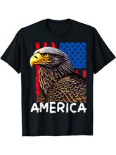 American Bald Eagle USA Flag Patriotic Merica Veterans Day T-Shirt 180G 100% Cotton Printed Round Neck Short-Sleeve T-Shirt, Gifts for Men Dad Husband Grandpa, S-XXXL, Black