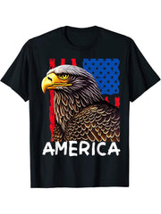 American Bald Eagle USA Flag Patriotic Merica Veterans Day T-Shirt 180G 100% Cotton Printed Round Neck Short-Sleeve T-Shirt, Gifts for Men Dad Husband Grandpa, S-XXXL, Black