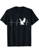 Bald Eagle Lovers Shirt: Bald Eagle Heartbeat T-shirt T-Shirt 180G 100% Cotton Printed Round Neck Short-Sleeve T-Shirt, Gifts for Men Dad Husband Grandpa, S-XXXL, Black