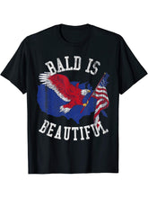 Bald is beautiful Shirt - Bald Eagle Patriotic American T-Shirt 180G 100% Cotton Printed Round Neck Short-Sleeve T-Shirt, Gifts for Men Dad Husband Grandpa, S-XXXL, Black
