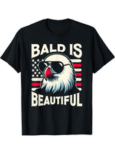 Bald is Beautiful 4th of July USA Patriotic Funny Bald Eagle T-Shirt 180G 100% Cotton Printed Round Neck Short-Sleeve T-Shirt, Gifts for Men Dad Husband Grandpa, S-XXXL, Black