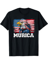 Patriotic Bald Eagle Mullet USA American Flag 4th of July T-Shirt 180G 100% Cotton Printed Round Neck Short-Sleeve T-Shirt, Gifts for Men Dad Husband Grandpa, S-XXXL, Black