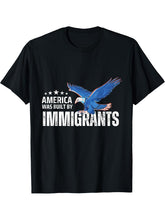 America Was Built By Immigrants Patriotic Bald Eagle T-Shirt 180G 100% Cotton Printed Round Neck Short-Sleeve T-Shirt, Gifts for Men Dad Husband Grandpa, S-XXXL, Black