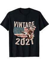 Vintage 2021 Bald Eagle American Flag Country T-Shirt 180G 100% Cotton Printed Round Neck Short-Sleeve T-Shirt, Gifts for Men Dad Husband Grandpa, S-XXXL, Black
