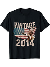 Vintage 2014 Bald Eagle American Flag Country T-Shirt 180G 100% Cotton Printed Round Neck Short-Sleeve T-Shirt, Gifts for Men Dad Husband Grandpa, S-XXXL, Black