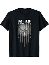Bald Is Beautiful 4th of July Independence Day Bald Eagle T-Shirt 180G 100% Cotton Printed Round Neck Short-Sleeve T-Shirt, Gifts for Men Dad Husband Grandpa, S-XXXL, Black