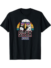 Sitka Alaska Bald Eagle USA Flag Men Women Boy Girl Alaskan T-Shirt 180G 100% Cotton Printed Round Neck Short-Sleeve T-Shirt, Gifts for Men Dad Husband Grandpa, S-XXXL, Black