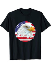 4th of July US Flag American Bald Eagle Patriotic Men Women T-Shirt 180G 100% Cotton Printed Round Neck Short-Sleeve T-Shirt, Gifts for Men Dad Husband Grandpa, S-XXXL, Black