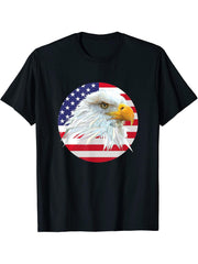 4th of July US Flag American Bald Eagle Patriotic Men Women T-Shirt 180G 100% Cotton Printed Round Neck Short-Sleeve T-Shirt, Gifts for Men Dad Husband Grandpa, S-XXXL, Black