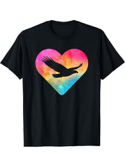 Women or Girls Bald Eagle Tie Dye Watercolor T-Shirt 180G 100% Cotton Printed Round Neck Short-Sleeve T-Shirt, Gifts for Men Dad Husband Grandpa, S-XXXL, Black