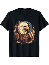 Sea Eagle US Flag Patriotic 4th Of July With Bald Eagle T-Shirt 180G 100% Cotton Printed Round Neck Short-Sleeve T-Shirt, Gifts for Men Dad Husband Grandpa, S-XXXL, Black