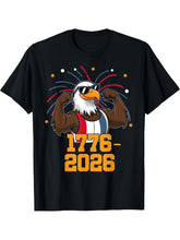 1776-2026 Semiquincentennial Bald Eagle Cool America's 250th T-Shirt 180G 100% Cotton Printed Round Neck Short-Sleeve T-Shirt, Gifts for Men Dad Husband Grandpa, S-XXXL, Black