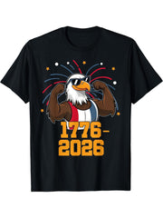 1776-2026 Semiquincentennial Bald Eagle Cool America's 250th T-Shirt 180G 100% Cotton Printed Round Neck Short-Sleeve T-Shirt, Gifts for Men Dad Husband Grandpa, S-XXXL, Black