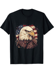 Sea Eagle US Flag Patriotic 4th Of July With Bald Eagle T-Shirt 180G 100% Cotton Printed Round Neck Short-Sleeve T-Shirt, Gifts for Men Dad Husband Grandpa, S-XXXL, Black