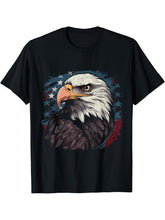 Sea Eagle US Flag Patriotic 4th Of July With Bald Eagle T-Shirt 180G 100% Cotton Printed Round Neck Short-Sleeve T-Shirt, Gifts for Men Dad Husband Grandpa, S-XXXL, Black