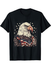 Sea Eagle US Flag Patriotic 4th Of July With Bald Eagle T-Shirt 180G 100% Cotton Printed Round Neck Short-Sleeve T-Shirt, Gifts for Men Dad Husband Grandpa, S-XXXL, Black