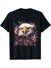 Sea Eagle US Flag Patriotic 4th Of July With Bald Eagle T-Shirt 180G 100% Cotton Printed Round Neck Short-Sleeve T-Shirt, Gifts for Men Dad Husband Grandpa, S-XXXL, Black