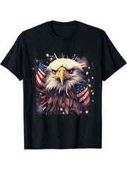 Sea Eagle US Flag Patriotic 4th Of July With Bald Eagle T-Shirt 180G 100% Cotton Printed Round Neck Short-Sleeve T-Shirt, Gifts for Men Dad Husband Grandpa, S-XXXL, Black