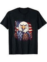 Sea Eagle US Flag Patriotic 4th Of July With Bald Eagle T-Shirt 180G 100% Cotton Printed Round Neck Short-Sleeve T-Shirt, Gifts for Men Dad Husband Grandpa, S-XXXL, Black