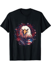 Sea Eagle US Flag Patriotic 4th Of July With Bald Eagle T-Shirt 180G 100% Cotton Printed Round Neck Short-Sleeve T-Shirt, Gifts for Men Dad Husband Grandpa, S-XXXL, Black