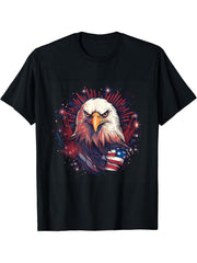 Sea Eagle US Flag Patriotic 4th Of July With Bald Eagle T-Shirt 180G 100% Cotton Printed Round Neck Short-Sleeve T-Shirt, Gifts for Men Dad Husband Grandpa, S-XXXL, Black