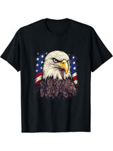 Sea Eagle US Flag Patriotic 4th Of July With Bald Eagle T-Shirt 180G 100% Cotton Printed Round Neck Short-Sleeve T-Shirt, Gifts for Men Dad Husband Grandpa, S-XXXL, Black