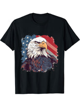 Sea Eagle US Flag Patriotic 4th Of July With Bald Eagle T-Shirt 180G 100% Cotton Printed Round Neck Short-Sleeve T-Shirt, Gifts for Men Dad Husband Grandpa, S-XXXL, Black