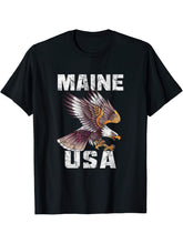 Retro Distressed Maine USA Bald Eagle Gift T-Shirt 180G 100% Cotton Printed Round Neck Short-Sleeve T-Shirt, Gifts for Men Dad Husband Grandpa, S-XXXL, Black