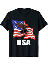 Bald Eagle with American Flag Men's T-shirt T-Shirt 180G 100% Cotton Printed Round Neck Short-Sleeve T-Shirt, Gifts for Men Dad Husband Grandpa, S-XXXL, Black