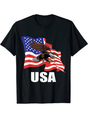 Bald Eagle with American Flag Men's T-shirt T-Shirt 180G 100% Cotton Printed Round Neck Short-Sleeve T-Shirt, Gifts for Men Dad Husband Grandpa, S-XXXL, Black