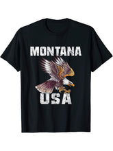 Retro Distressed Montana USA Bald Eagle Gift T-Shirt 180G 100% Cotton Printed Round Neck Short-Sleeve T-Shirt, Gifts for Men Dad Husband Grandpa, S-XXXL, Black