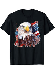 Bald Eagle US American Flag Patriotic Animal T-Shirt 180G 100% Cotton Printed Round Neck Short-Sleeve T-Shirt, Gifts for Men Dad Husband Grandpa, S-XXXL, Black