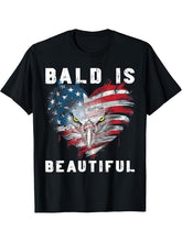 Bald Is Beautiful 4th of July Independence Day Bald Eagle T-Shirt 180G 100% Cotton Printed Round Neck Short-Sleeve T-Shirt, Gifts for Men Dad Husband Grandpa, S-XXXL, Black