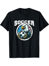 Soccer Bald Eagle Playing Soccer Games T-Shirt 180G 100% Cotton Printed Round Neck Short-Sleeve T-Shirt, Gifts for Men Dad Husband Grandpa, S-XXXL, Black