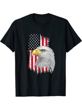 U.S.A Bald Eagle Graphic 4th of July American Flag T-Shirt 180G 100% Cotton Printed Round Neck Short-Sleeve T-Shirt, Gifts for Men Dad Husband Grandpa, S-XXXL, Black