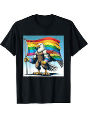 Gay Pride LGBT Bald Eagle T-Shirt 180G 100% Cotton Printed Round Neck Short-Sleeve T-Shirt, Gifts for Men Dad Husband Grandpa, S-XXXL, Black