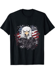 Sea Eagle US Flag Patriotic 4th Of July With Bald Eagle T-Shirt 180G 100% Cotton Printed Round Neck Short-Sleeve T-Shirt, Gifts for Men Dad Husband Grandpa, S-XXXL, Black