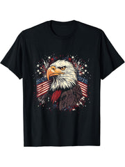 Sea Eagle US Flag Patriotic 4th Of July With Bald Eagle T-Shirt 180G 100% Cotton Printed Round Neck Short-Sleeve T-Shirt, Gifts for Men Dad Husband Grandpa, S-XXXL, Black