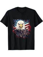 Sea Eagle US Flag Patriotic 4th Of July With Bald Eagle T-Shirt 180G 100% Cotton Printed Round Neck Short-Sleeve T-Shirt, Gifts for Men Dad Husband Grandpa, S-XXXL, Black