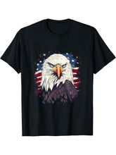 Sea Eagle US Flag Patriotic 4th Of July With Bald Eagle T-Shirt 180G 100% Cotton Printed Round Neck Short-Sleeve T-Shirt, Gifts for Men Dad Husband Grandpa, S-XXXL, Black