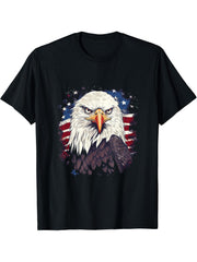 Sea Eagle US Flag Patriotic 4th Of July With Bald Eagle T-Shirt 180G 100% Cotton Printed Round Neck Short-Sleeve T-Shirt, Gifts for Men Dad Husband Grandpa, S-XXXL, Black