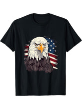 Sea Eagle US Flag Patriotic 4th Of July With Bald Eagle T-Shirt 180G 100% Cotton Printed Round Neck Short-Sleeve T-Shirt, Gifts for Men Dad Husband Grandpa, S-XXXL, Black