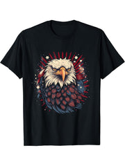 Sea Eagle US Flag Patriotic 4th Of July With Bald Eagle T-Shirt 180G 100% Cotton Printed Round Neck Short-Sleeve T-Shirt, Gifts for Men Dad Husband Grandpa, S-XXXL, Black